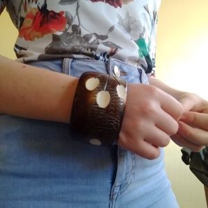 Intricate Wooden Style Wide Cuff Bangle Bracelet